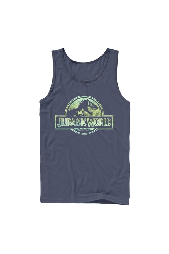 Men's Jurassic World Logo Tie Dye Print Tank Top Navy Blue Large
