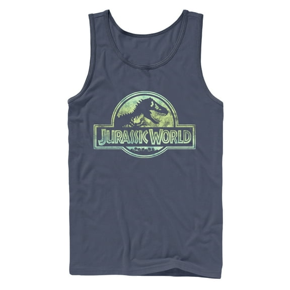 Men's Jurassic World Logo Tie Dye Print  Tank Top Navy Blue Small