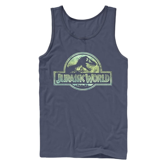 Men's Jurassic World Logo Tie Dye Print Tank Top Navy Blue Small