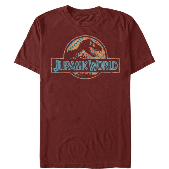 Men's Jurassic World Quilt Pattern Logo  Graphic Tee Cardinal 3X Large