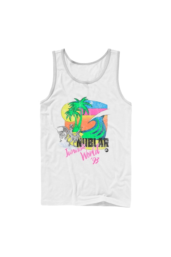 Men's Jurassic World Retro '93 Surf Nublar Tank Top White 2X Large