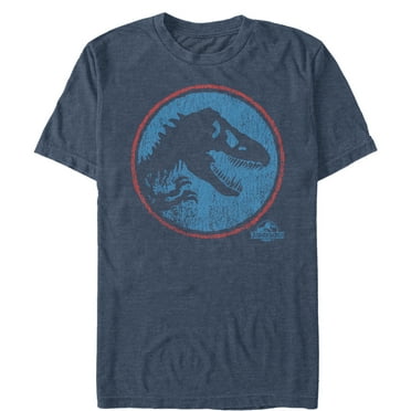 Men's Jurassic World Retro T. Rex Circle  Graphic Tee Navy Blue Heather Large