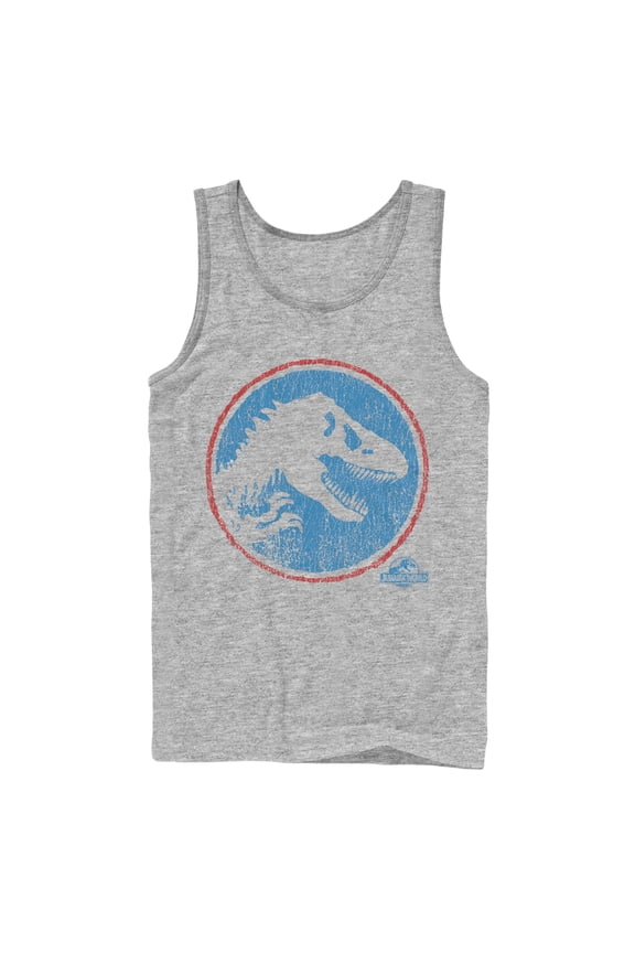 Men's Jurassic World Retro T. Rex Circle Tank Top Athletic Heather Large