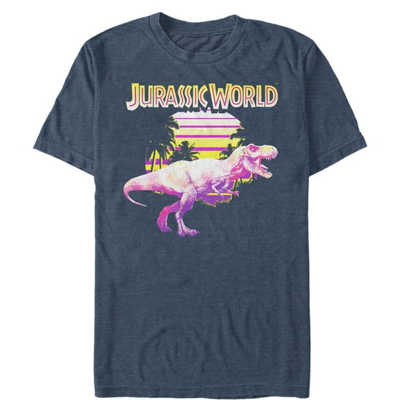 Men's Jurassic World Retro T. Rex Sunset  Graphic Tee Navy Blue Heather Large