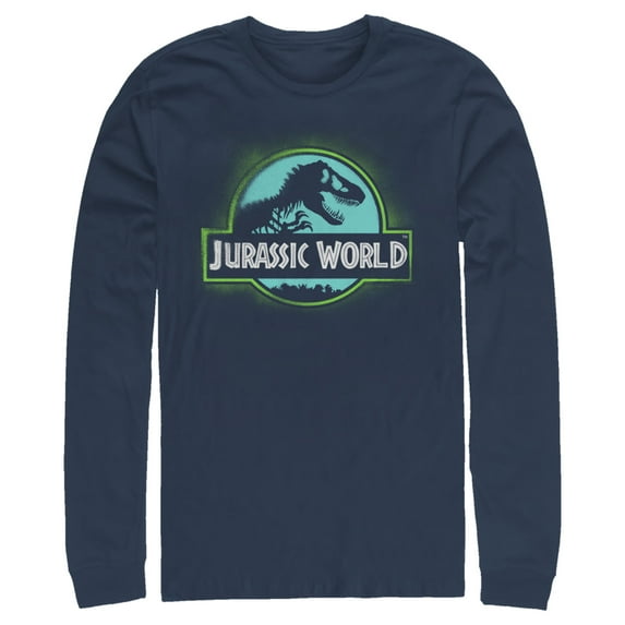 Men's Jurassic World T. Rex Spray Paint Logo Long Sleeve Shirt Navy Blue Small