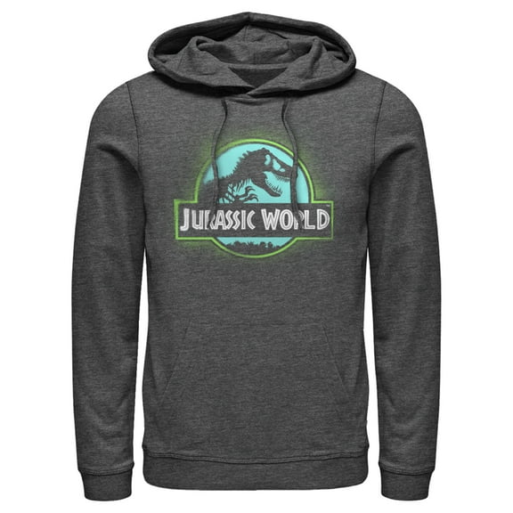 Men's Jurassic World T. Rex Spray Paint Logo Pull Over Hoodie Charcoal Heather Large