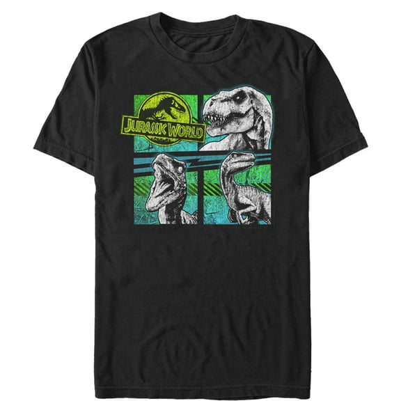 Men's Jurassic World T. Rex and Velociraptors  Graphic Tee Black Small