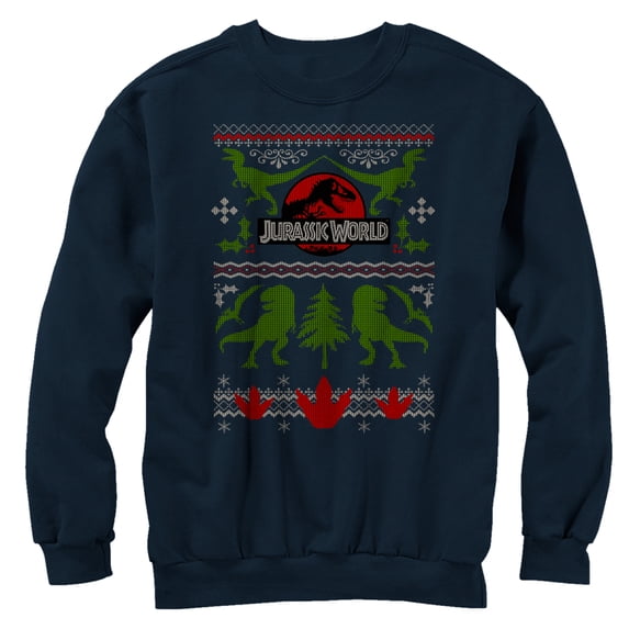 Men's Jurassic World Ugly Christmas Print Sweatshirt Navy Blue X Large