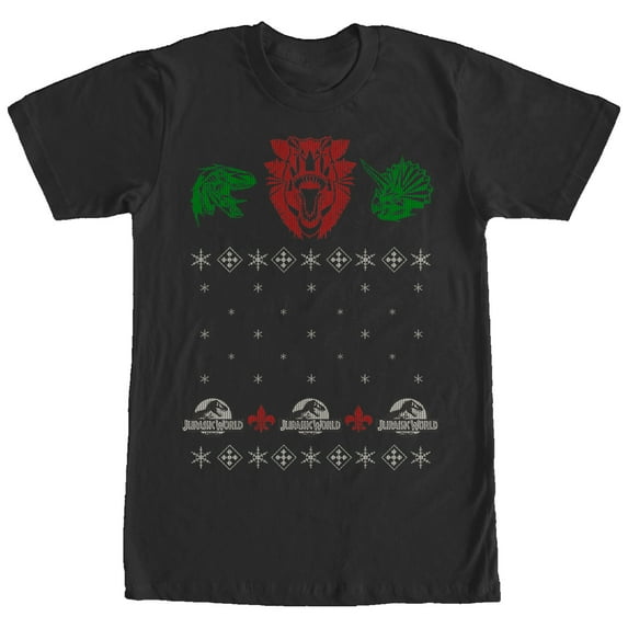 Men's Jurassic World Ugly Christmas Raptor Graphic Tee Black Small