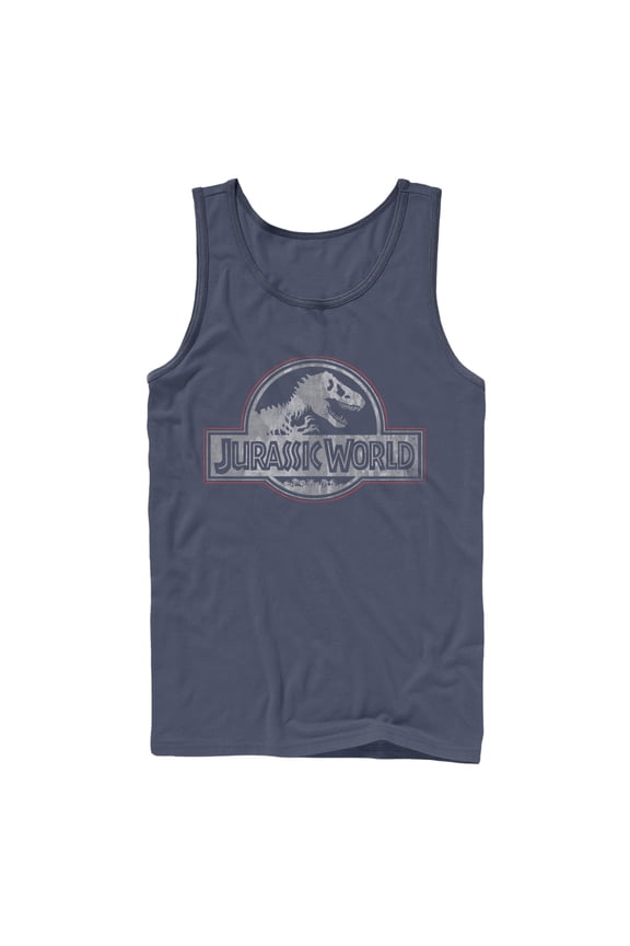 Men's Jurassic World Vintage Logo Tank Top Navy Blue Large