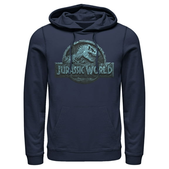 Men's Jurassic World Water Ripple Logo  Pull Over Hoodie Navy Blue Medium