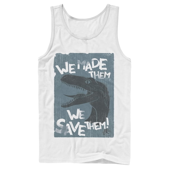 Men's Jurassic World We Made Them We Save Them Tank Top White 2X Large