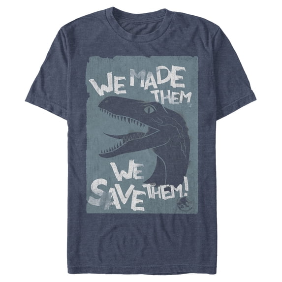 Men's Jurassic World We Save Them Graphic Tee Navy Blue Heather Medium