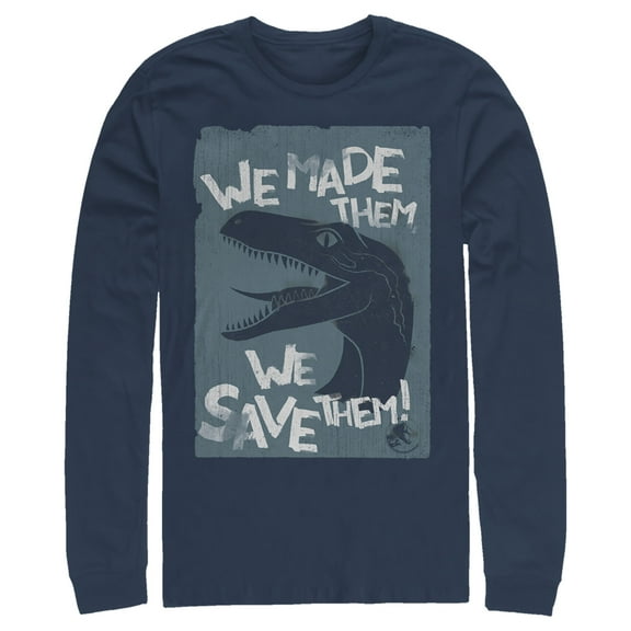 Men's Jurassic World We Save Them Long Sleeve Shirt Navy Blue Small
