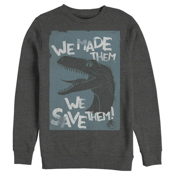 Men's Jurassic World We Save Them Sweatshirt Charcoal Heather Large