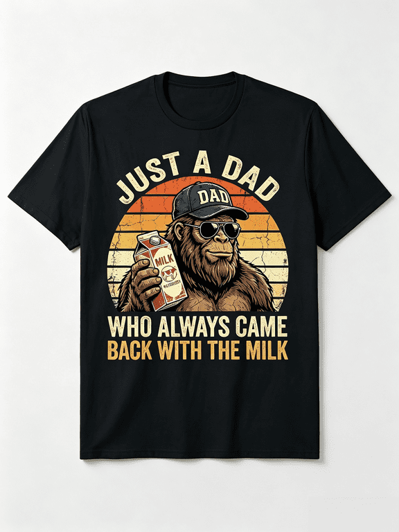 Men's Just A Dad Who Always Came Back With The Milk T-Shirt Funny Bigfoot Graphic Tee