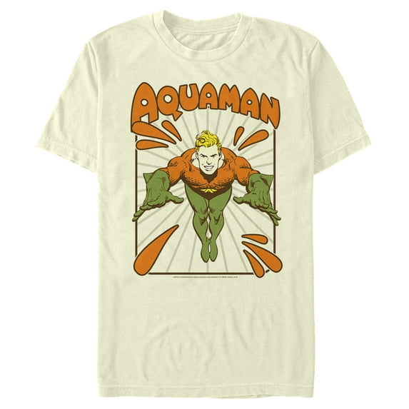 Men's Justice League Aquaman Vintage  Graphic Tee Beige Small