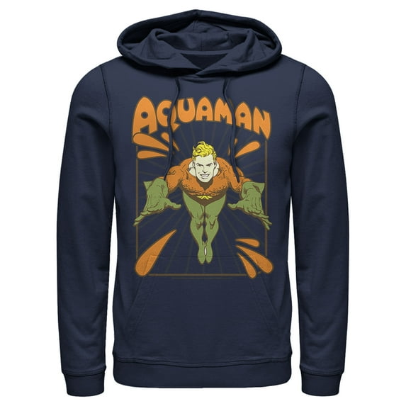 Men's Justice League Aquaman Vintage Long Sleeve Shirt Navy Blue Small