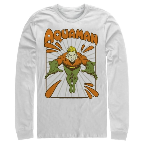 Men's Justice League Aquaman Vintage  Long Sleeve Shirt White Small