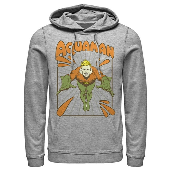 Men's Justice League Aquaman Vintage Pull Over Hoodie Athletic Heather Small