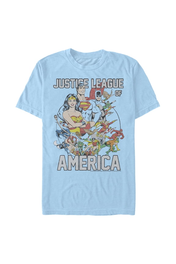 Men's Justice League Character Collage Graphic Tee Light Blue Small