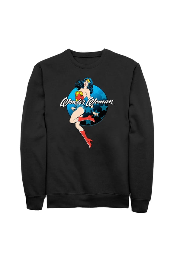 Men's Justice League Circle Stars Portrait Sweatshirt Black 3X Large