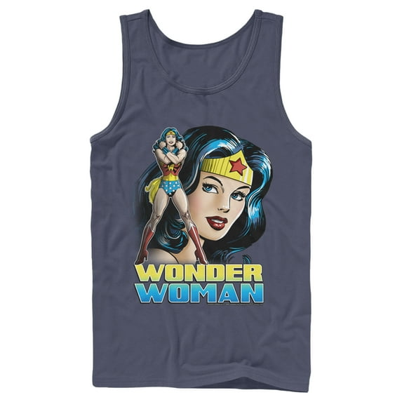Men's Justice League Classic Portrait Tank Top Navy Blue Large