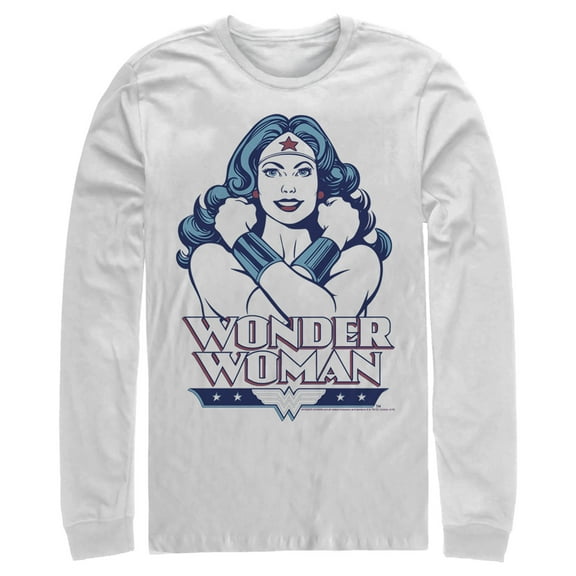 Men's Justice League Cross Chest Portrait  Long Sleeve Shirt White Small