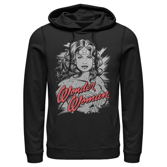 Men's Justice League Distressed Portrait  Pull Over Hoodie Black 3X Large