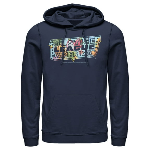 Men's Justice League Dragon Fruit Logo Pull Over Hoodie Navy Blue 2X Large