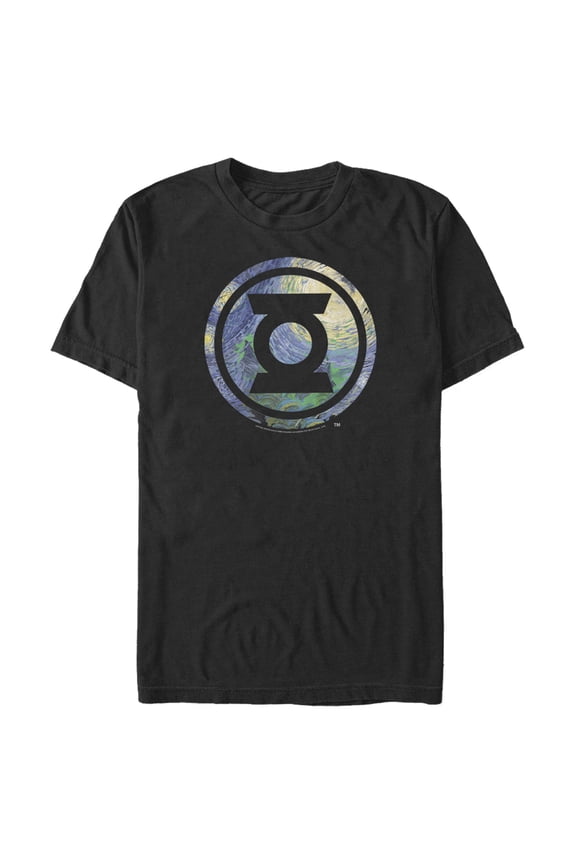 Men's Justice League Green Lantern Starry Night Logo Graphic Tee Black Large