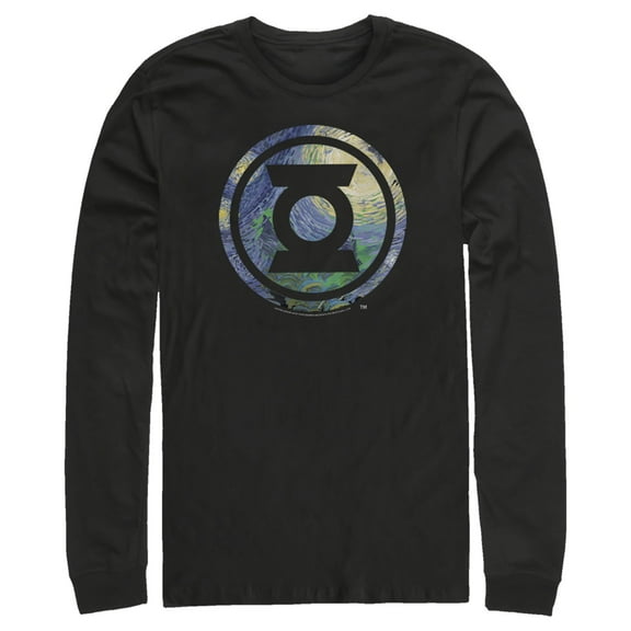 Men's Justice League Green Lantern Starry Night Logo Long Sleeve Shirt Black Medium