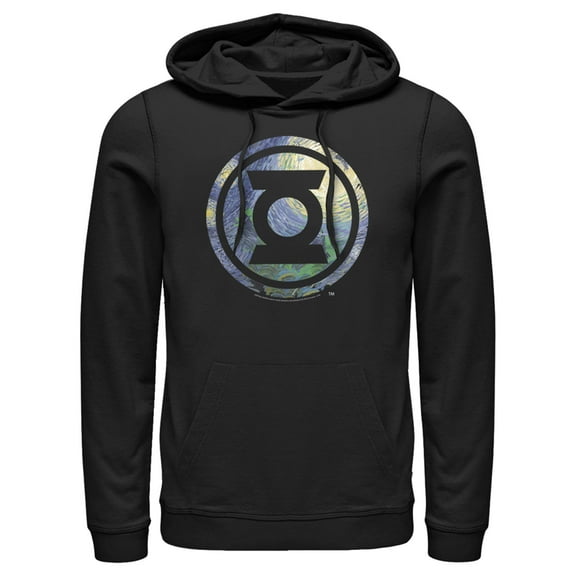 Men's Justice League Green Lantern Starry Night Logo Pull Over Hoodie Black 3X Large
