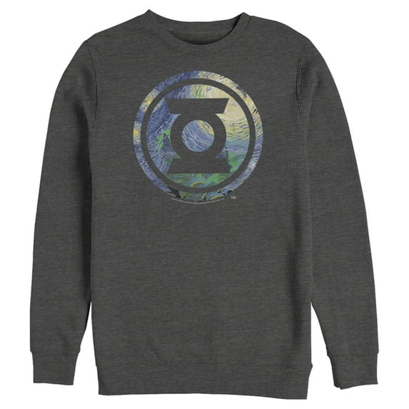 Men's Justice League Green Lantern Starry Night Logo Sweatshirt Charcoal Heather 2X Large