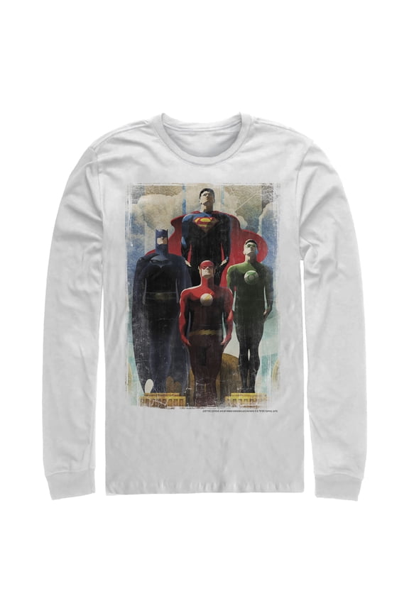 Men's Justice League Hero Artistic Poster  Long Sleeve Shirt White X Large