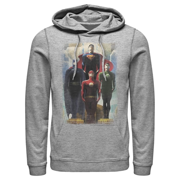 Men's Justice League Hero Artistic Poster  Pull Over Hoodie Athletic Heather 2X Large