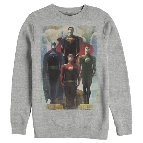 Men's Justice League Hero Artistic Poster Sweatshirt Athletic Heather Large