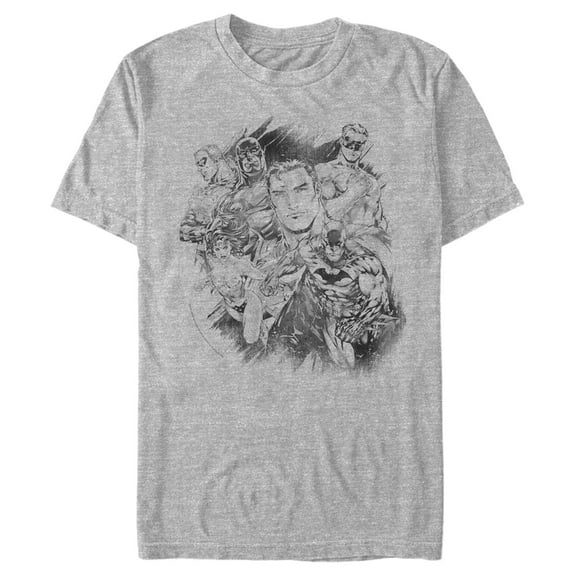 Men's Justice League Hero Sketch Collage Graphic Tee Athletic Heather Medium