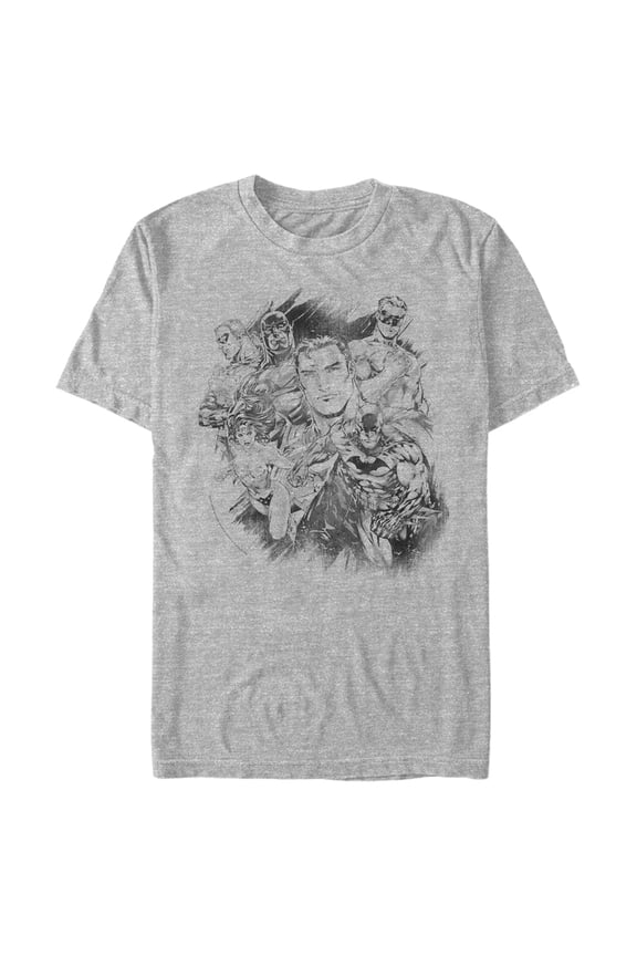 Men's Justice League Hero Sketch Collage Graphic Tee Athletic Heather Medium