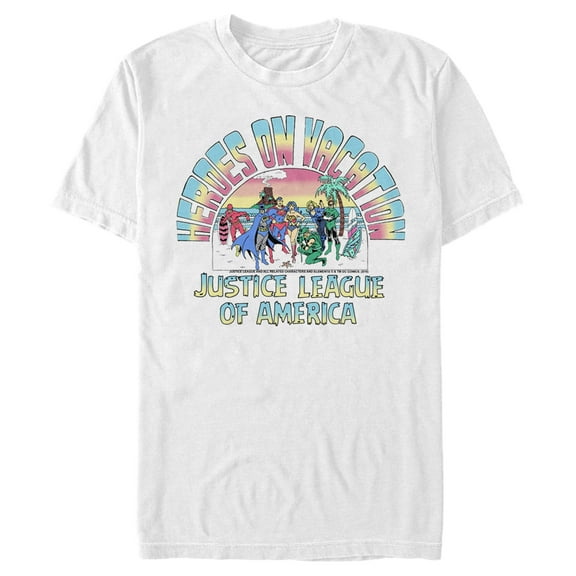 Men's Justice League Heroes on Vacation  Graphic Tee White Large