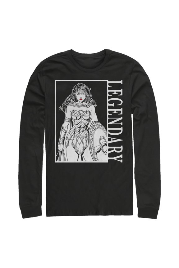 Men's Justice League Legendary Poster Long Sleeve Shirt Black Medium