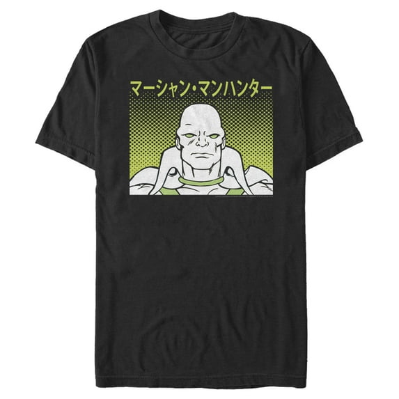 Men's Justice League Martian Manhunter Dotted Kanji Portrait Graphic Tee Black 3X Large