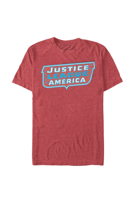 Men's Justice League Patriotic Frame Logo Graphic Tee Red Heather Small