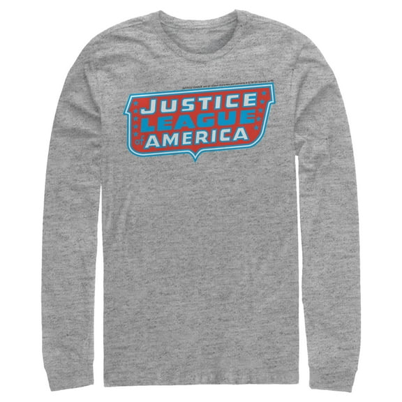 Men's Justice League Patriotic Frame Logo Long Sleeve Shirt Athletic Heather Large