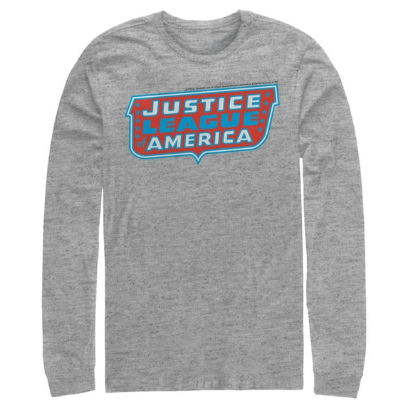 Men's Justice League Patriotic Frame Logo Long Sleeve Shirt Athletic Heather X Large