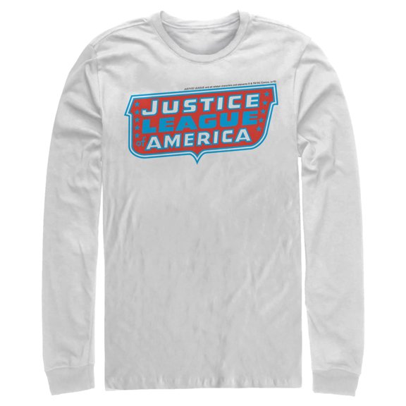 Men's Justice League Patriotic Frame Logo  Long Sleeve Shirt White Small