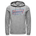 thumbnail image 1 of Men's Justice League Patriotic Frame Logo Pull Over Hoodie Athletic Heather X Large, 1 of 3