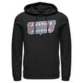 thumbnail image 1 of Men's Justice League Patriotic Frame Logo Pull Over Hoodie Black 2X Large, 1 of 3
