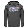 thumbnail image 1 of Men's Justice League Patriotic Frame Logo Pull Over Hoodie Charcoal Heather 2X Large, 1 of 3