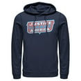 thumbnail image 1 of Men's Justice League Patriotic Frame Logo Pull Over Hoodie Navy Blue Large, 1 of 3